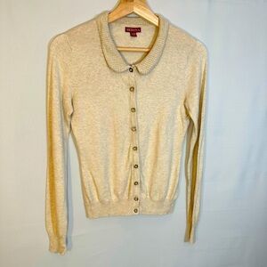 Merona Knit Tan Long Sleeve Peter Pan Gold Studded Embellished Collar Sweater XS